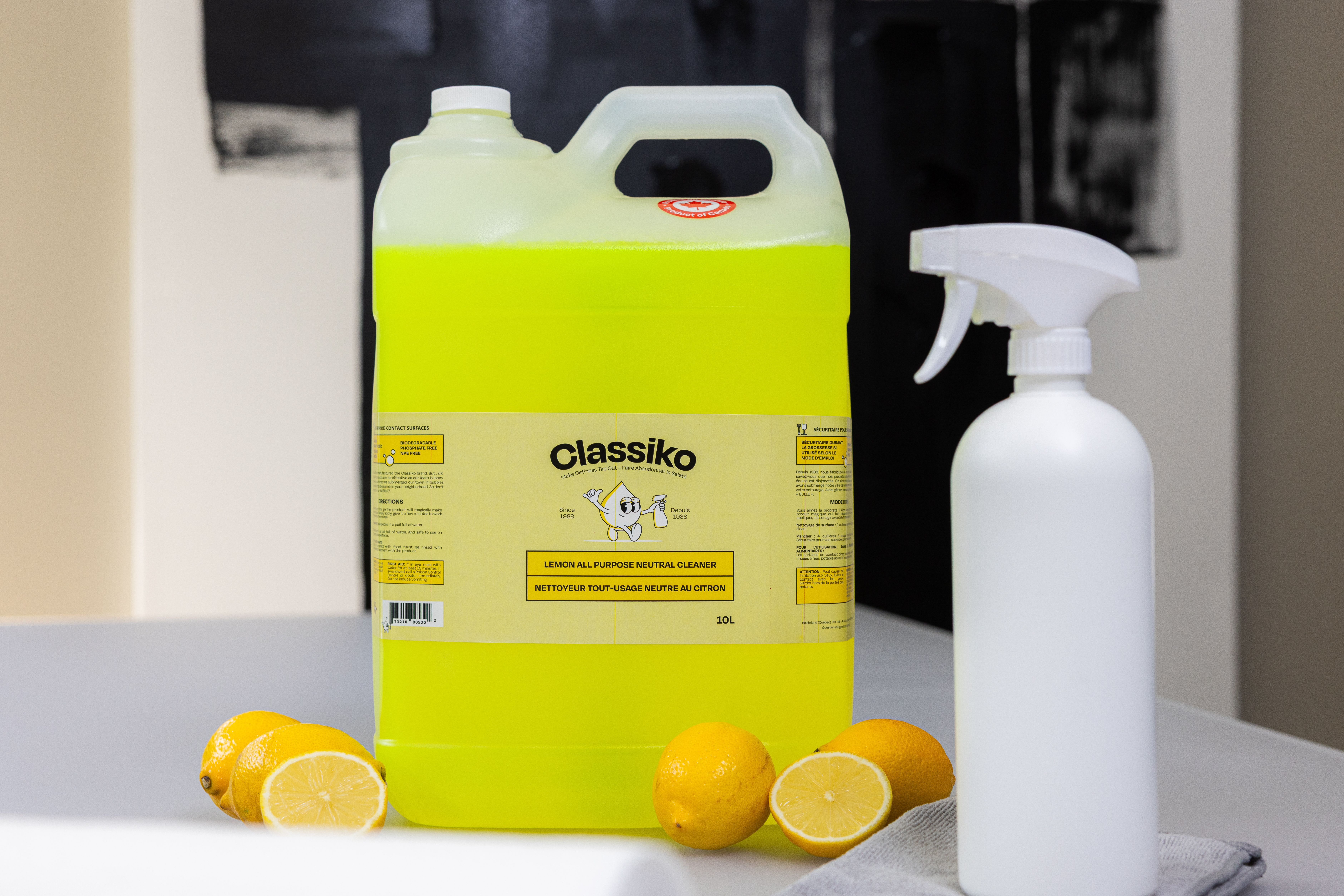 Lemon cleaner and fresh lemons